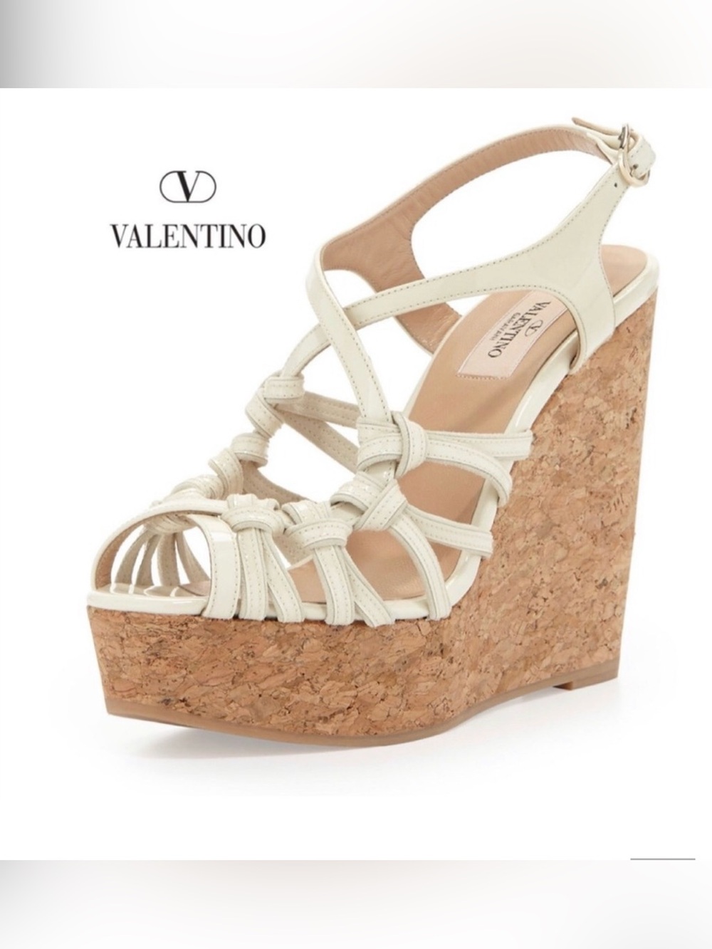 Valentino Garavani Strappy Patent Cork Wedge Sandals 40.5 US 10.5